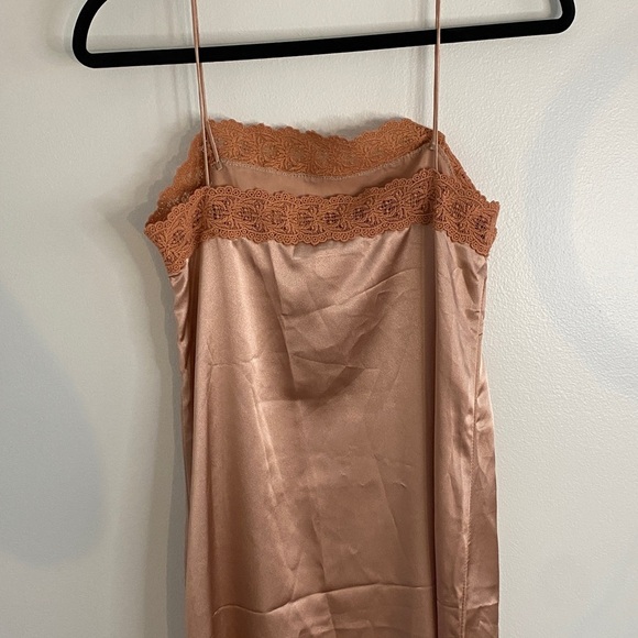 Maurie + Eve Lace Trimmed Slip Dress Midi Warm Tan Pink Size 2 - Picture 7 of 9